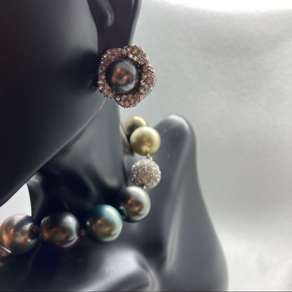 NWOT Sterling Silver, Crystal and Faux Pearl Pierced Earrings - Picture 8 of 8